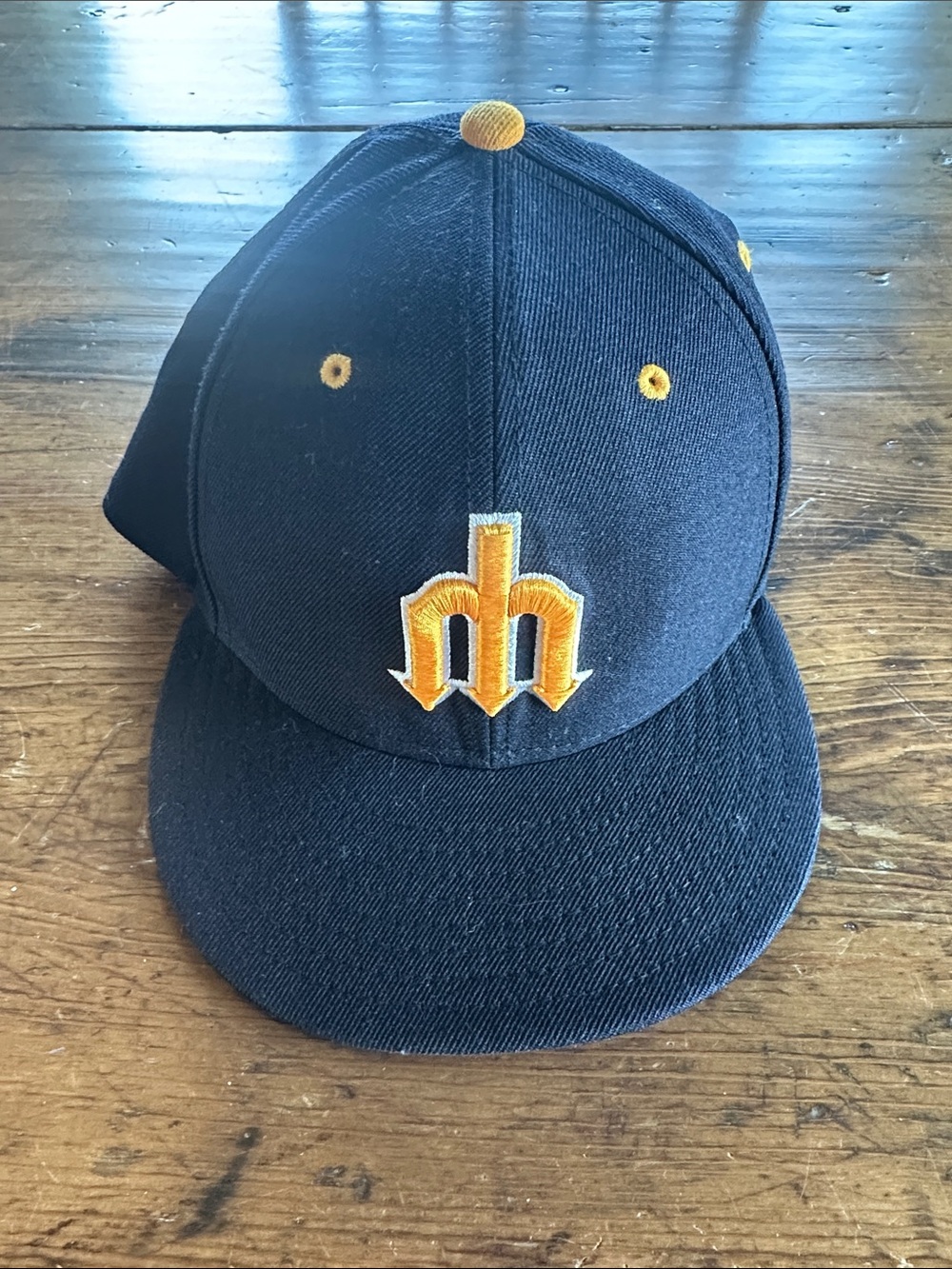 New Era Copperstown Navy Fitted Cap with Yellow Embroidered 'M' Mariners Hat